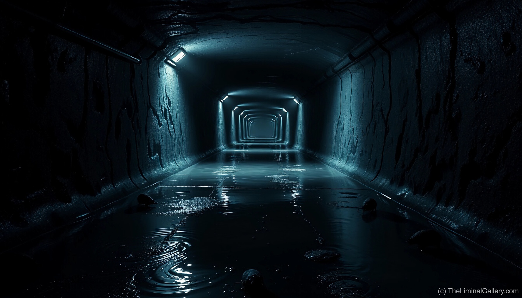 Claustrophobic tunnels and dim lighting define Level 34, Sewer System, an eerie underground liminal space.